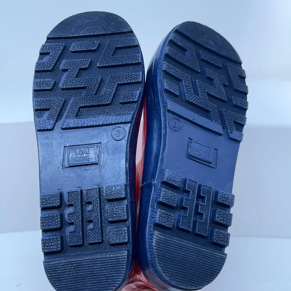 Lone Cone Kids Size 3 Red Navy Blue Waterproof Rubber Rain Boots New